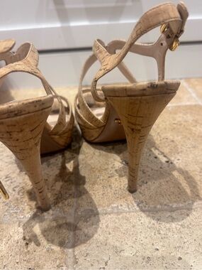 Prada Natural Cork Strappy High Heel Sandals